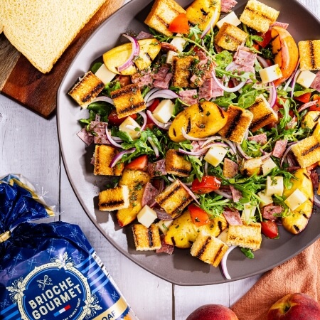 Peach, Salami & Tomato Panzanella Salad
