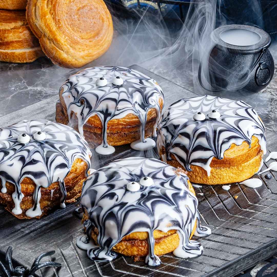 Spiderweb Cinnamon Croissant Buns